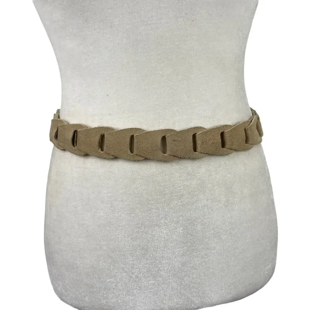 Women’s Western Cowgirl Boho Link Suede Leather Belt in Tan